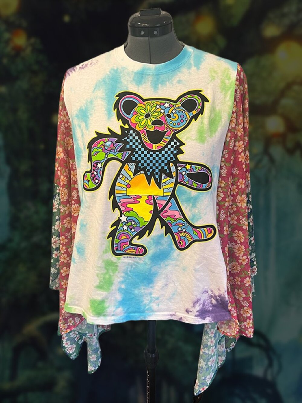 Grateful Dead Dancing Bear Upcycled Poncho | Boho Kimono Sleeve Top